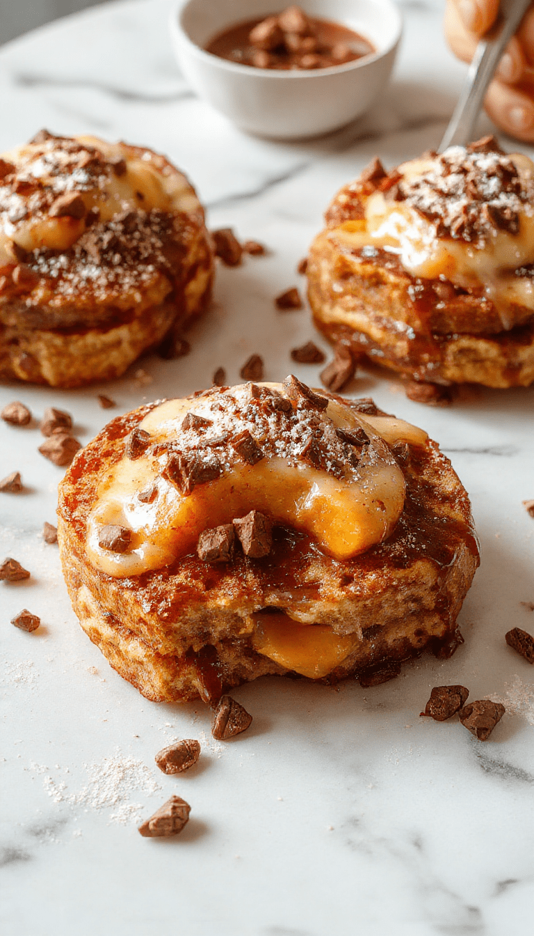 A vibrant plate of pumpkin French toast topped with fresh pecans, a drizzle of maple syrup, and powdered sugar. The toast is golden brown with a soft interior, garnished with cinnamon and a sprig of mint, styled on a rustic wooden table setting.
