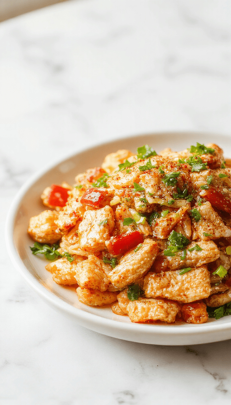 A vibrant plate of chicken chow mein featuring golden-brown stir-fried noodles mixed with tender chicken strips, colorful bell peppers, and crunchy vegetables, garnished with green scallions, all presented on a rustic wooden table with a glossy sauce coating the ingredients.