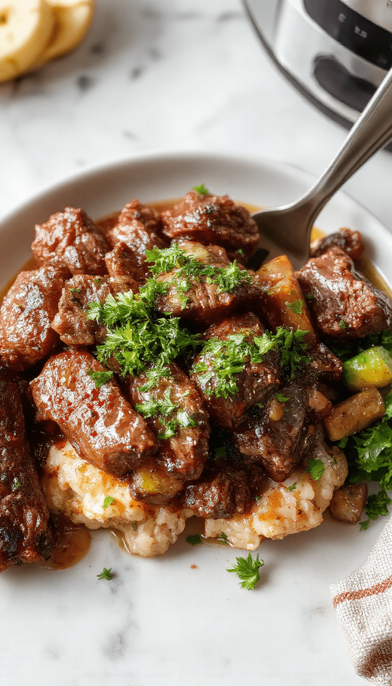 A vibrant plate of pepper steak with tender beef slices, colorful bell peppers, and onions glazed with a glossy sauce, garnished with green herbs, served on a rustic wooden table.